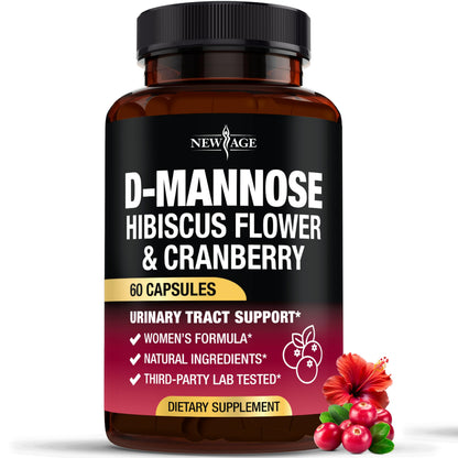 D-Mannose with Cranberry & Hibiscus - High-Strength Urinary Tract Health Supplement for Women | 60 Capsules | Made in USA | Vegan