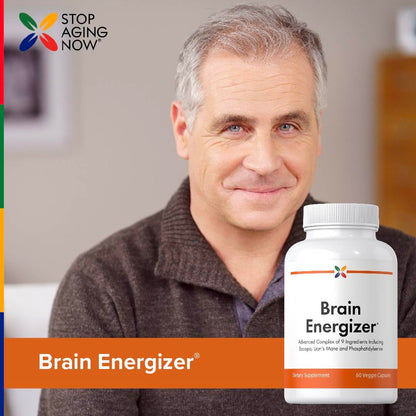 Stop Aging Now: Brain Energizer – 60 Veggie Caps | Advanced Complex with Lion's Mane, Bacopa & DMAE