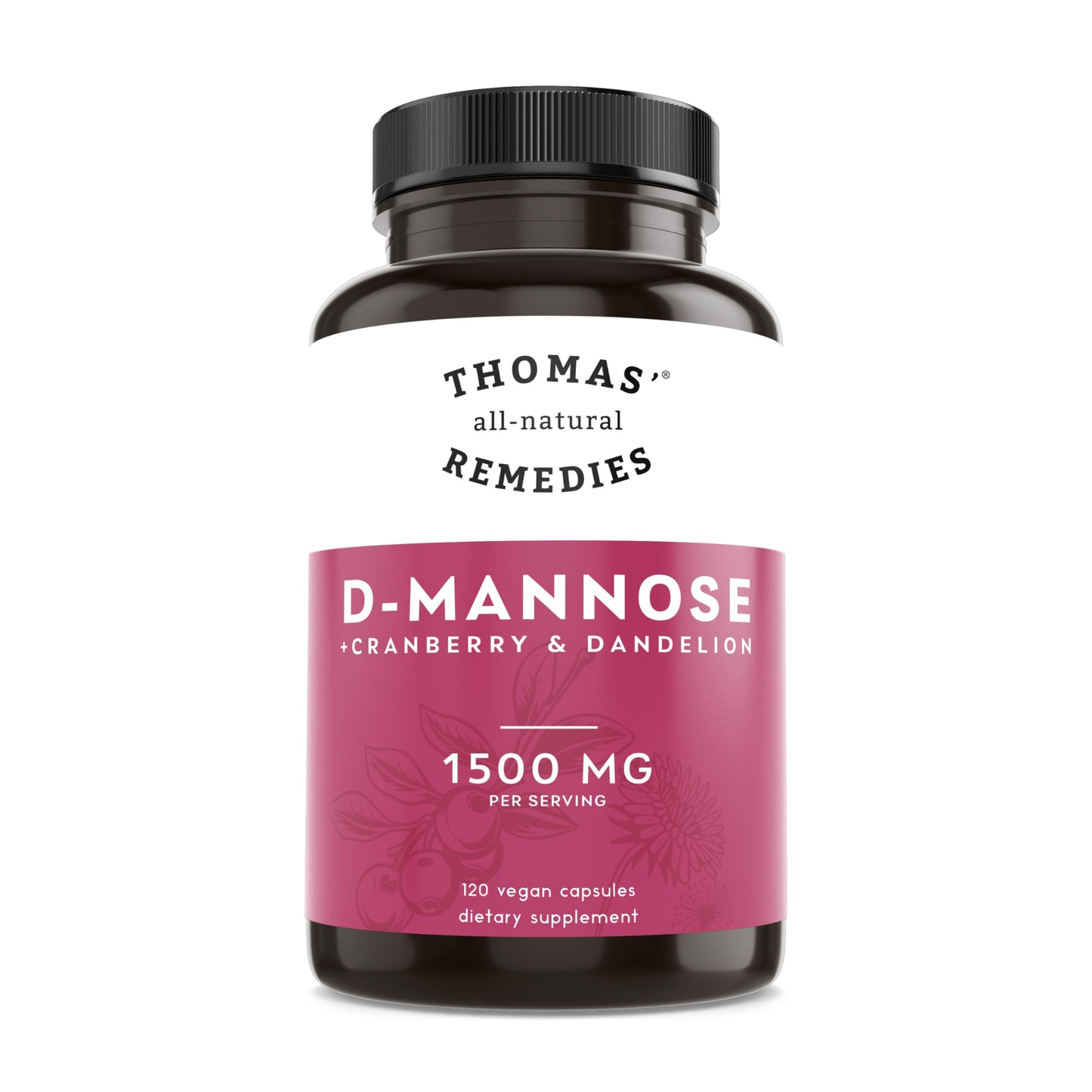 Thomas' All-Natural D-Mannose 1200mg with Cranberry & Dandelion | UTI Health Support | Vegan
