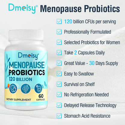 Dmeisy Menopause Probiotic 120B CFU - 13-in-1 Herbal Complex, 60 Capsules
