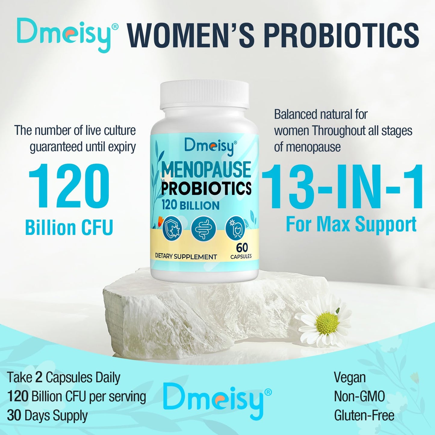 Dmeisy 120 Billion CFU Probiotic for Menopause Support – 120 Capsules