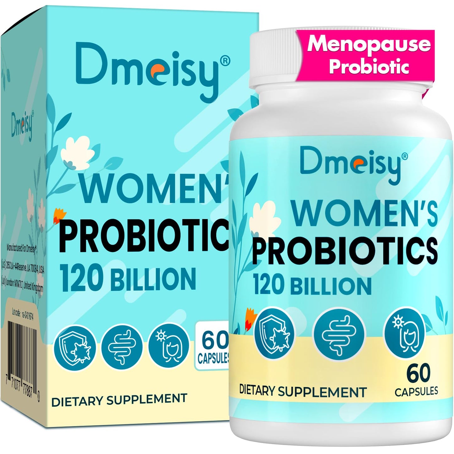 Dmeisy Menopause Probiotic 120B CFU - 13-in-1 Herbal Complex, 60 Capsules