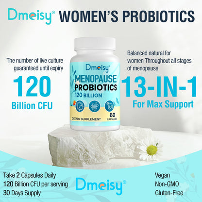 Dmeisy Menopause Probiotic 120B CFU - 13-in-1 Herbal Complex, 60 Capsules