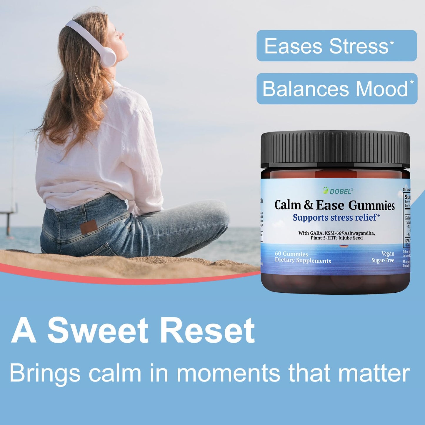 Dobel GABA Gummies with KSM-66 Ashwagandha & 5-HTP – Calming, Sugar-Free, Vegan