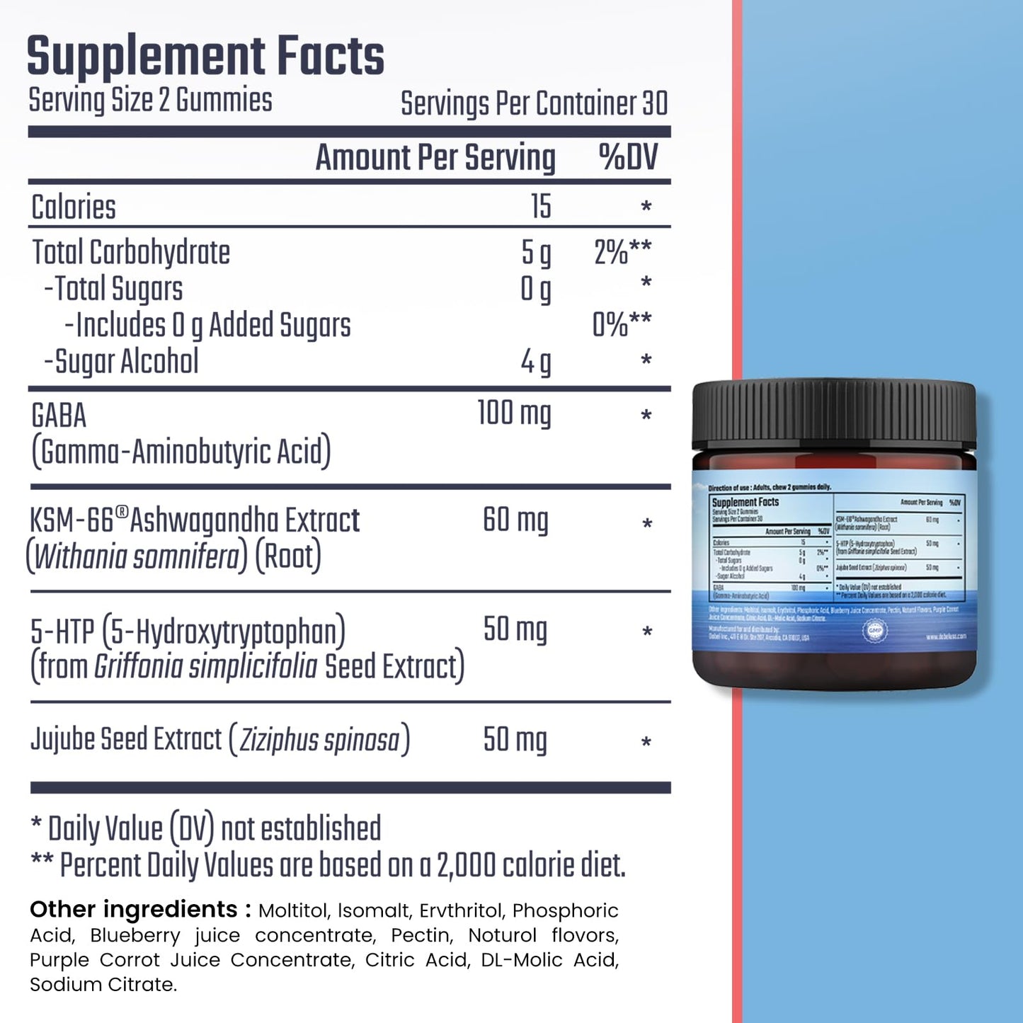 Dobel GABA Gummies with KSM-66 Ashwagandha & 5-HTP – Calming, Sugar-Free, Vegan