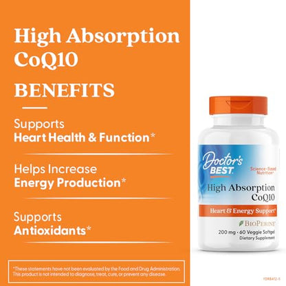 Doctor's Best High Absorption CoQ10 - Heart & Energy Support | 60 Veggie Softgels