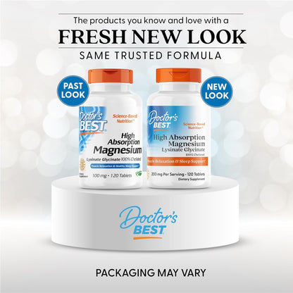 Doctor’s Best High Absorption Magnesium Glycinate Lysinate – 200 mg, 120 Tablets | Sleep & Muscle Relaxation