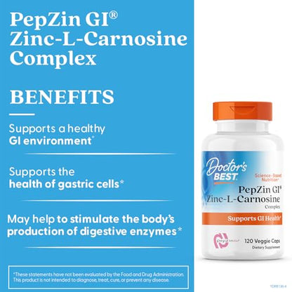 Doctor's Best PepZin GI Zinc-L-Carnosine Complex - Digestive Support, Non-GMO, Vegan, Gluten Free