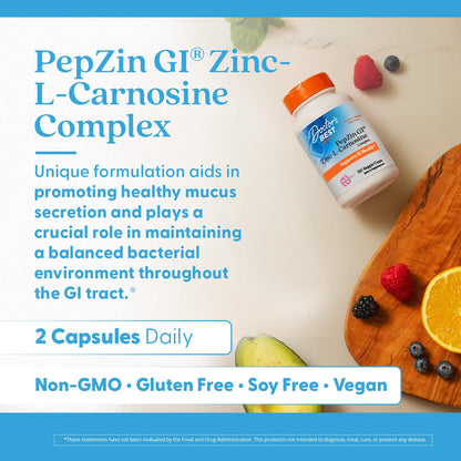 Doctor's Best PepZin GI Zinc-L-Carnosine Complex - Digestive Support, Non-GMO, Vegan, Gluten Free
