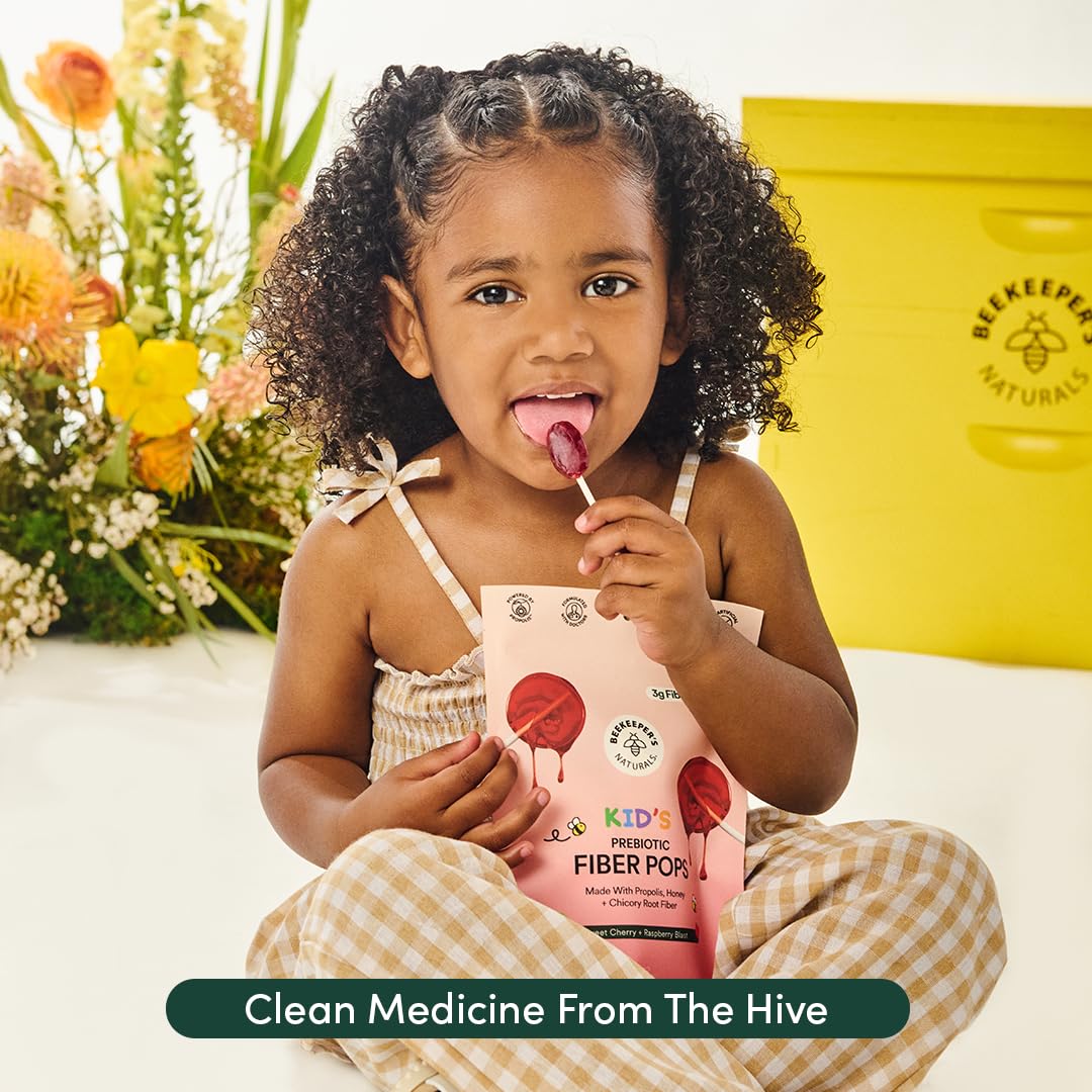 Kids Prebiotic Fiber Lollipops by Beekeeper's Naturals – Doctor Formulated, 3g Fiber per Pop (Raspberry Blast & Sweet Cherry), 15 ct