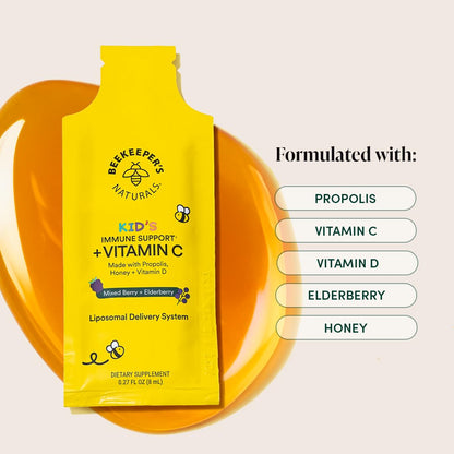 Kid's Immune Liposomal Vitamin C by Beekeeper's Naturals – 500 mg, Mixed Berry, 12 Ct