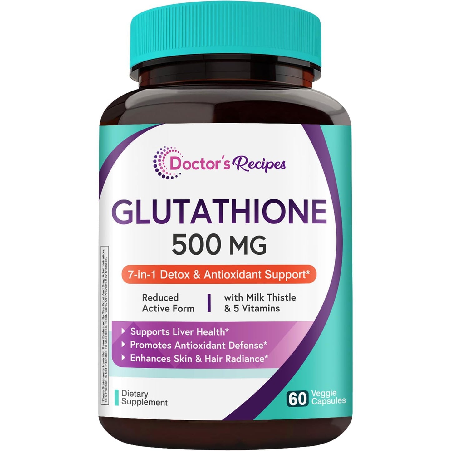 Doctor's Recipes Glutathione 500 mg - 60 Vegan Capsules | Liver & Immune Support