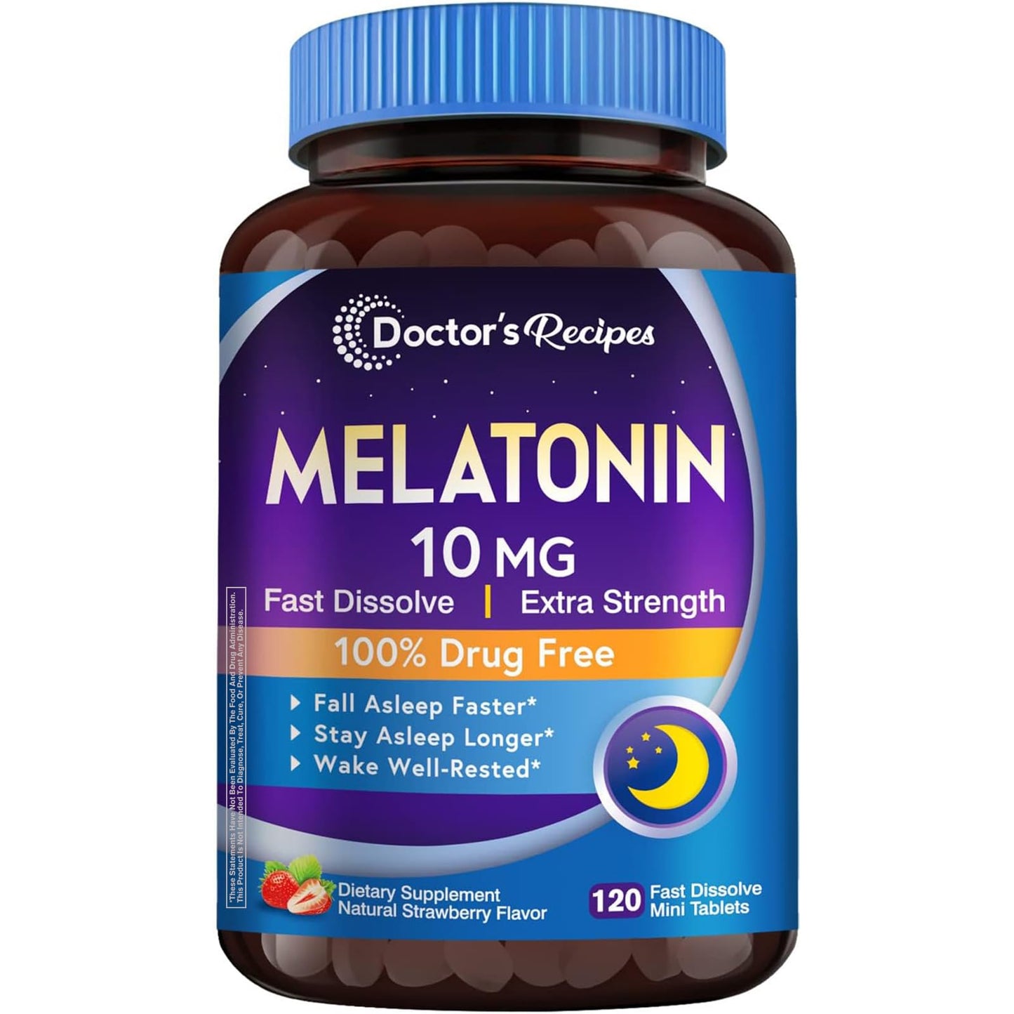 Doctor’s Recipes Melatonin 10 mg Fast Dissolve – 120 Tablets | Sleep Support, Non-GMO, Strawberry Flavor
