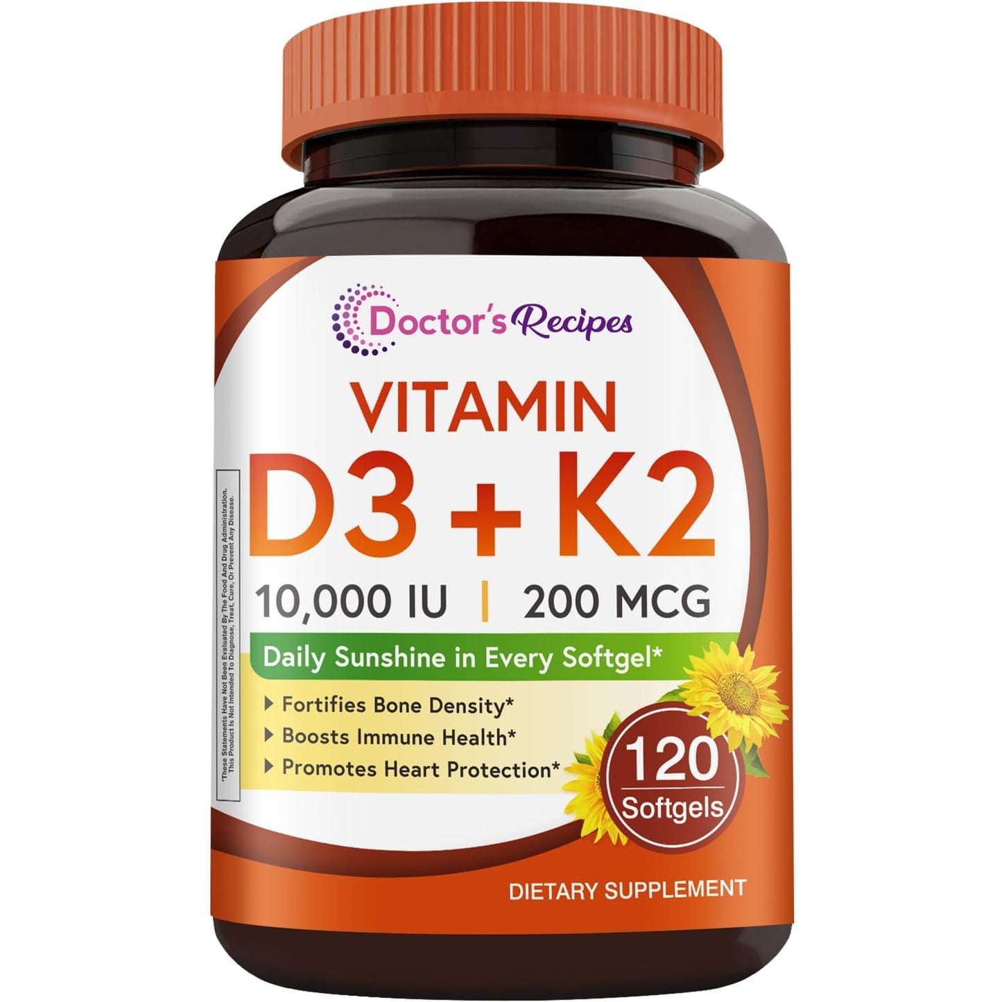 Vitamin D3 + K2 10,000 IU MK-7 – Doctor's Recipes, 120 Softgels