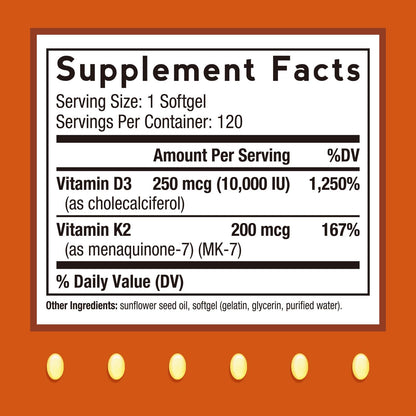 Vitamin D3 + K2 10,000 IU MK-7 – Doctor's Recipes, 120 Softgels
