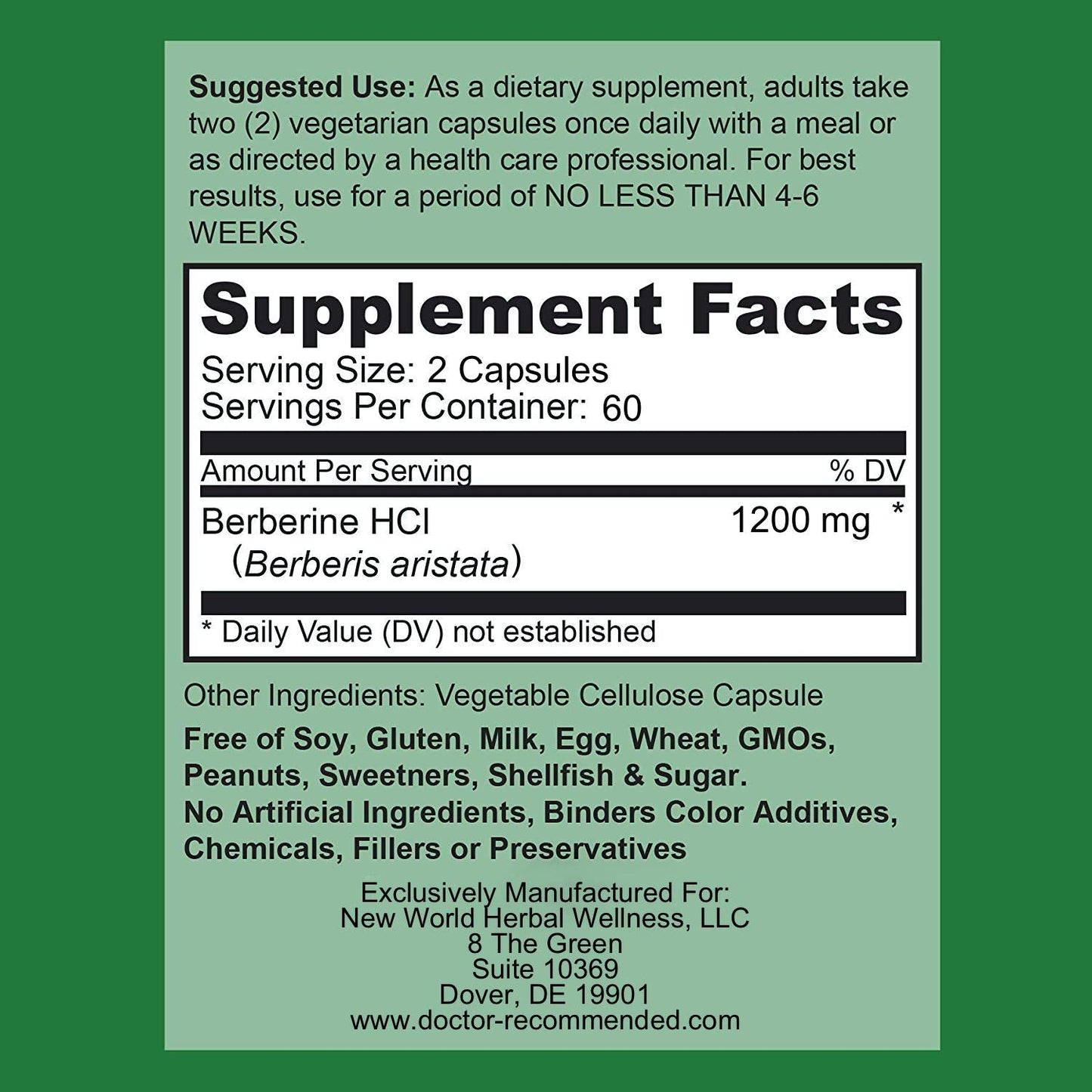 Berberine Plus 1200 mg | Doctor Recommended Supplements | 120 Veggie Capsules (Pack of 2)