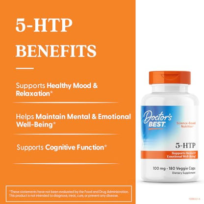 Doctor's Best 5-HTP - Supports Mental & Emotional Well-Being - Non-GMO, Gluten Free, Soy Free, Vegan - 180 Veggie Caps
