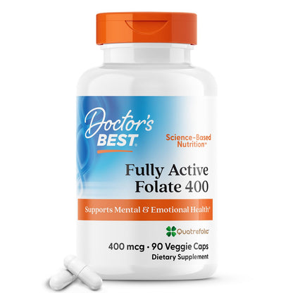 Doctor's Best Fully Active Folate with Quatrefolic 400 mcg – Healthy Mood, Memory & Circulation | 90 VC