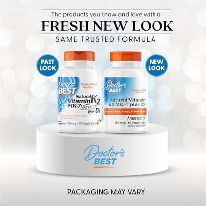 Doctor's Best Vitamin K2 MK-7 + D3 - Supports Bone, Artery & Tissue Health | 60 Veggie Caps