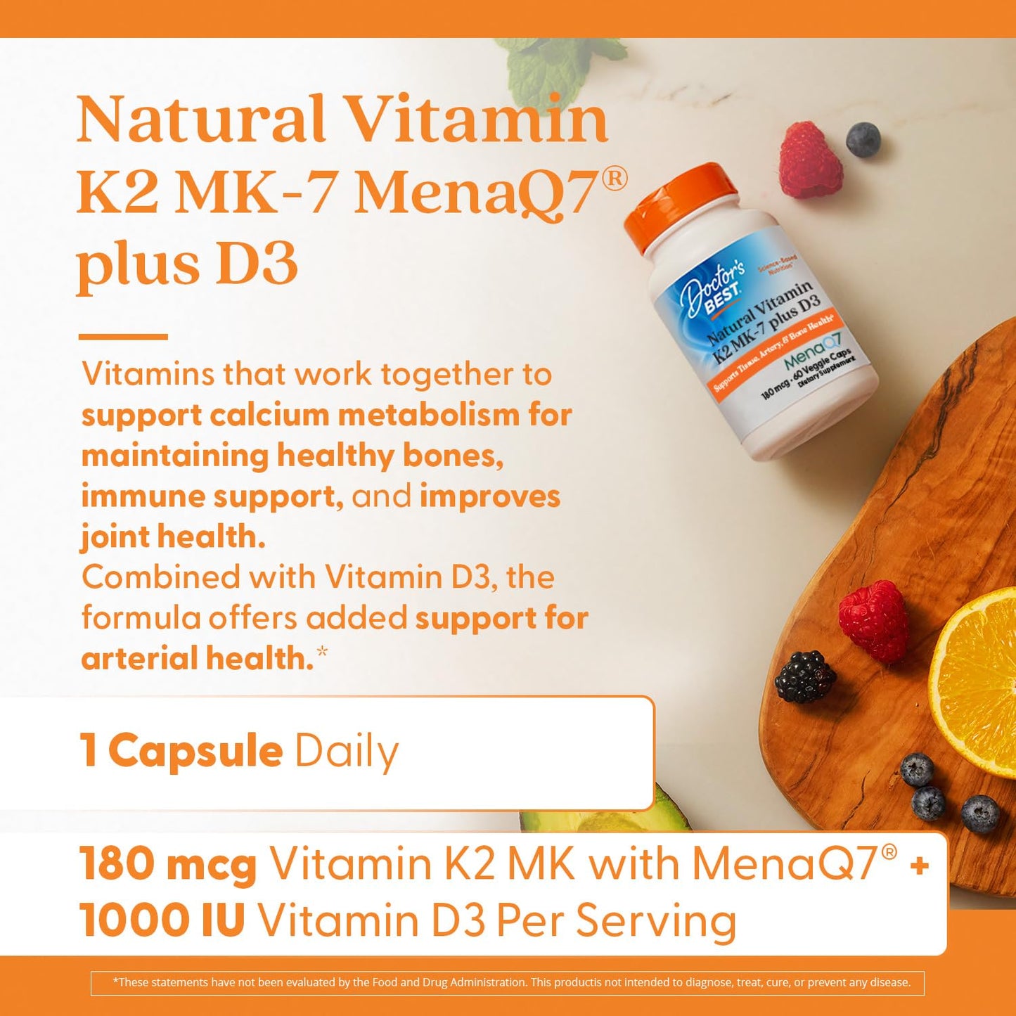 Doctor's Best Vitamin K2 MK-7 + D3 - Supports Bone, Artery & Tissue Health | 60 Veggie Caps
