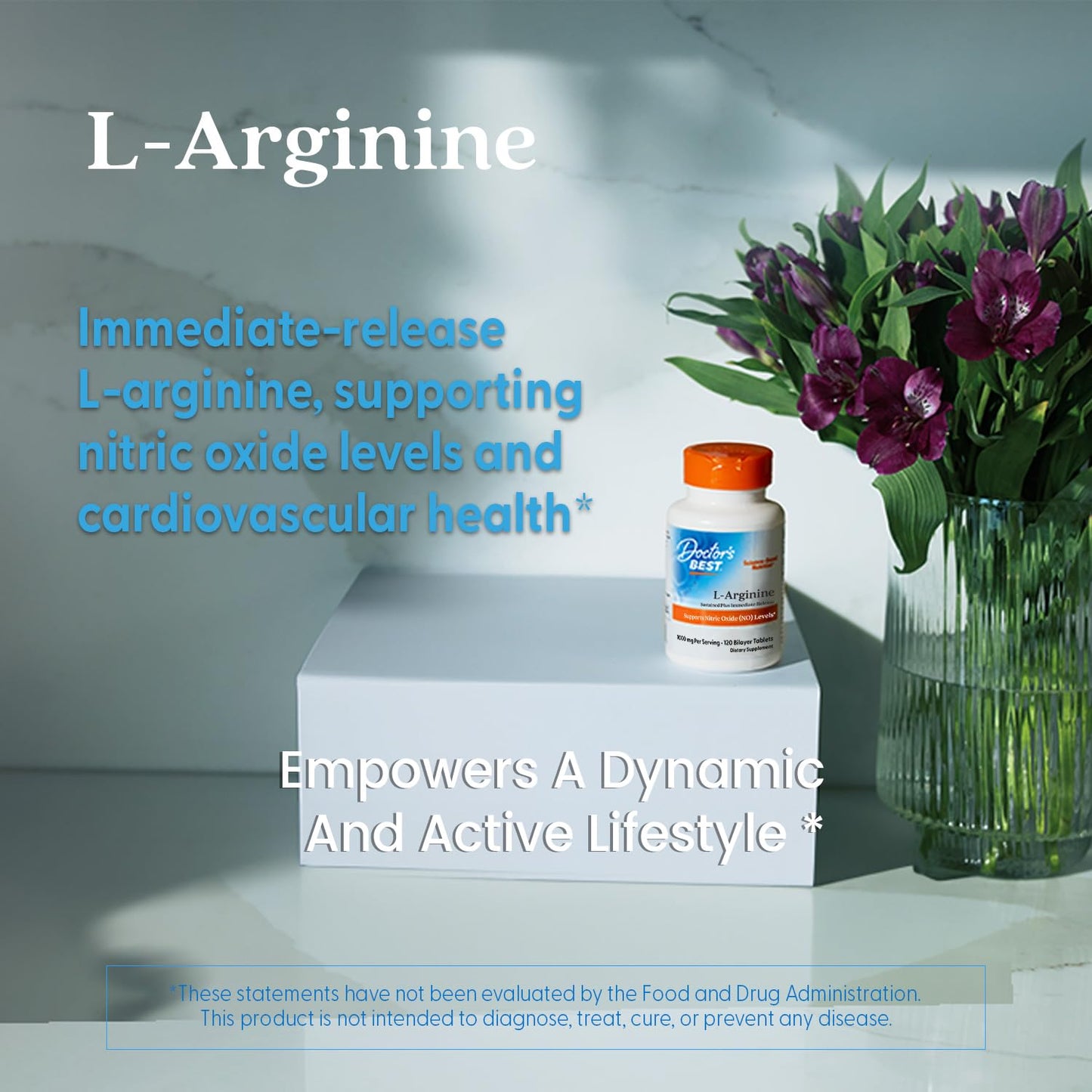 Doctor's Best Sustained + Immediate Release L-Arginine 1000 mg per Serving - 120 Tablets, Non-GMO, Vegan, Gluten & Soy Free