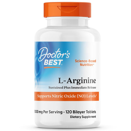 Doctor's Best Sustained + Immediate Release L-Arginine 1000 mg per Serving - 120 Tablets, Non-GMO, Vegan, Gluten & Soy Free