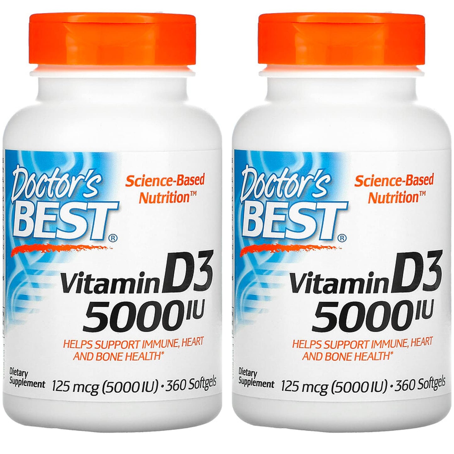 Doctor's Best Vitamin D3 125 mcg (5000 IU) – 2 Pack, 360 Softgels