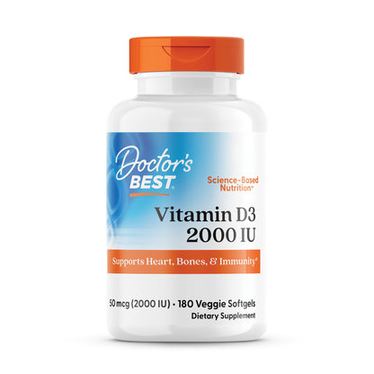 Doctor's Best Vitamin D3 2000 IU – Supports Heart, Bones & Immunity | 180 Veggie Softgels