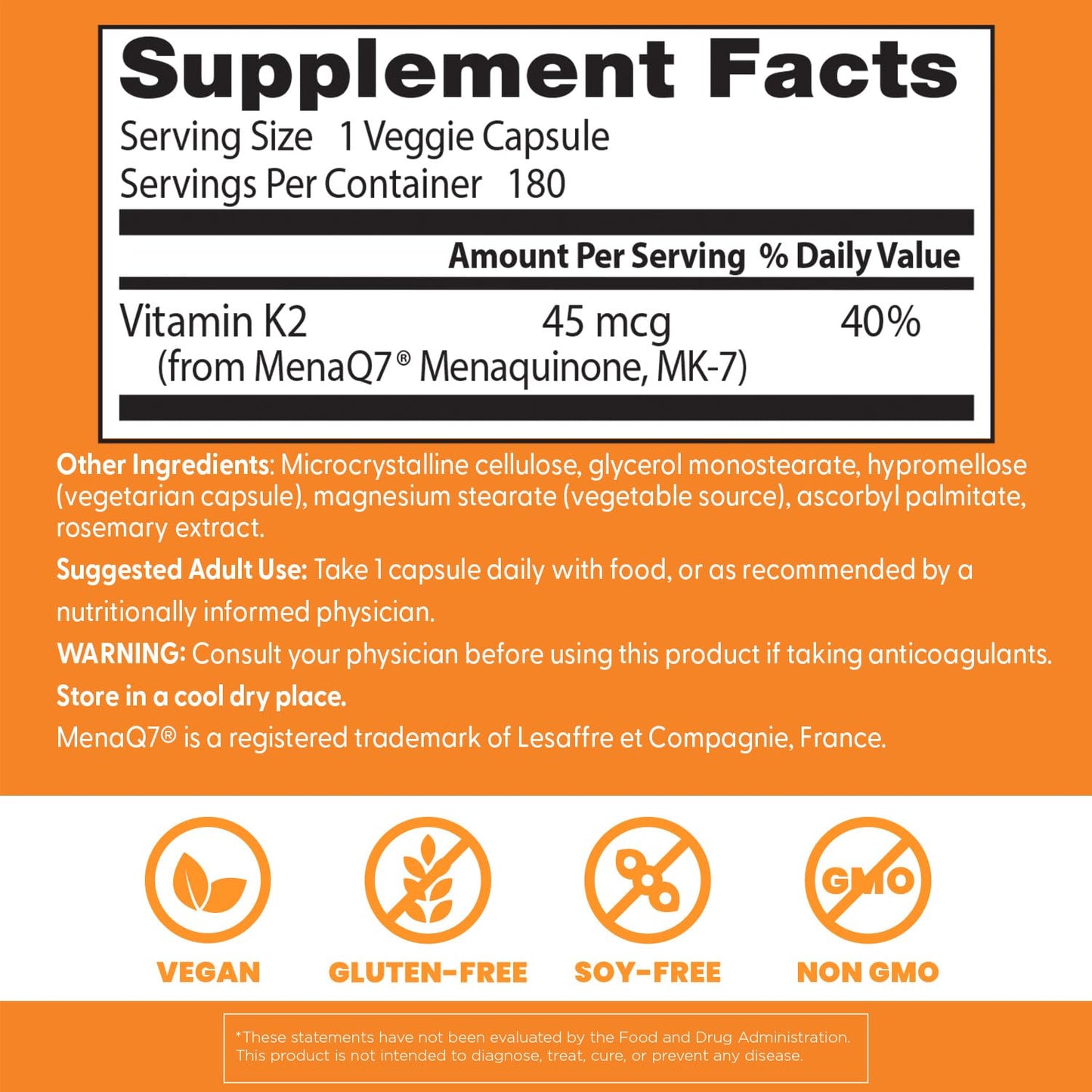 Doctor's Best Natural Vitamin K2 MK-7 Capsule (180 Ct) – Bone Health & Soft Tissue Elasticity