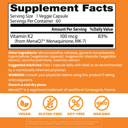 Doctor's Best Vitamin K2 MK-7 with MenaQ7 - 100 mcg, 60 Veggie Capsules