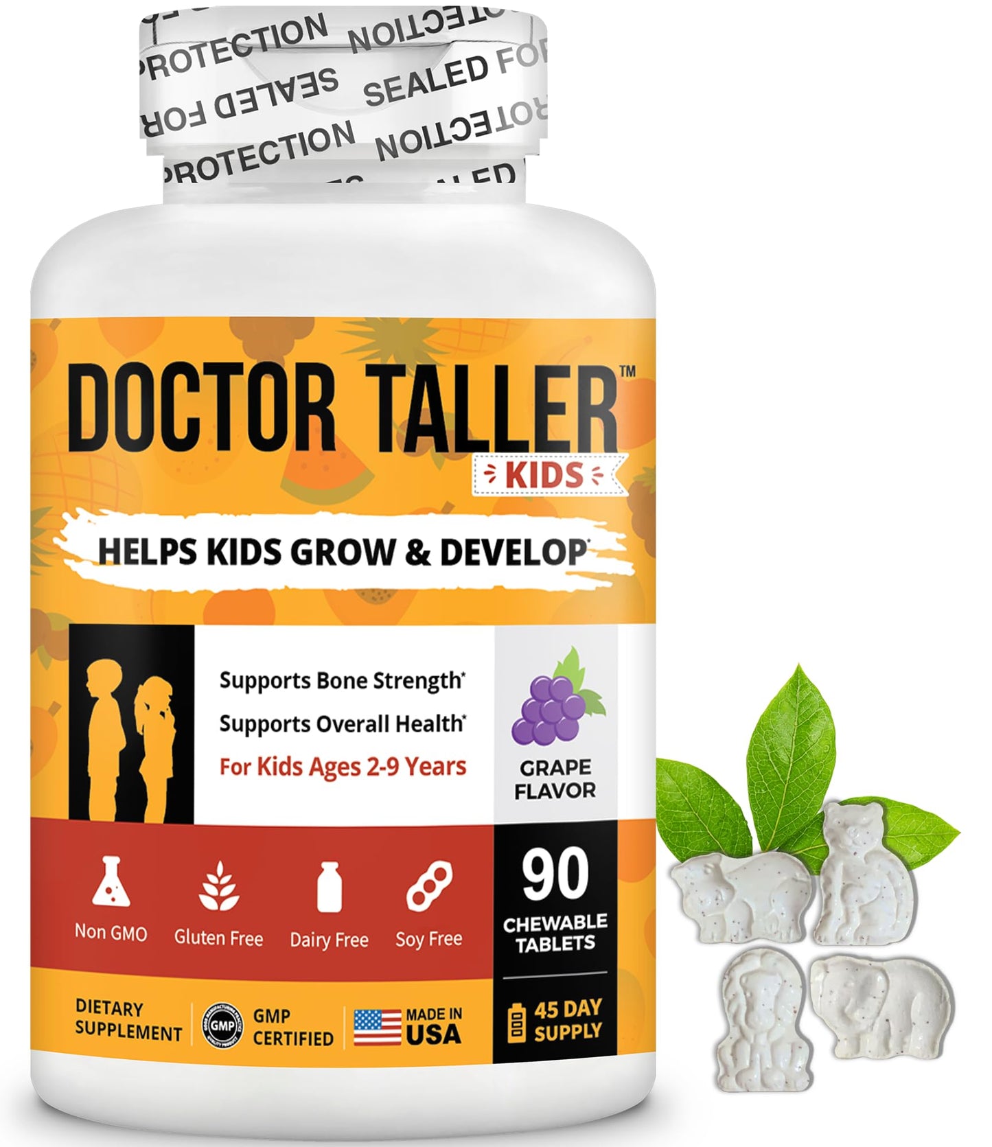 Doctor Taller Kids - Multivitamins for Ages 2-9 (Grape) | Calcium, Immunity Support, 90 Chewables
