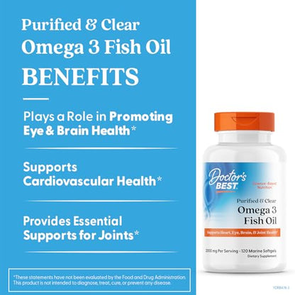 Doctor's Best Purified & Clear Omega-3 Fish Oil – Goldenomega, 120 Softgels