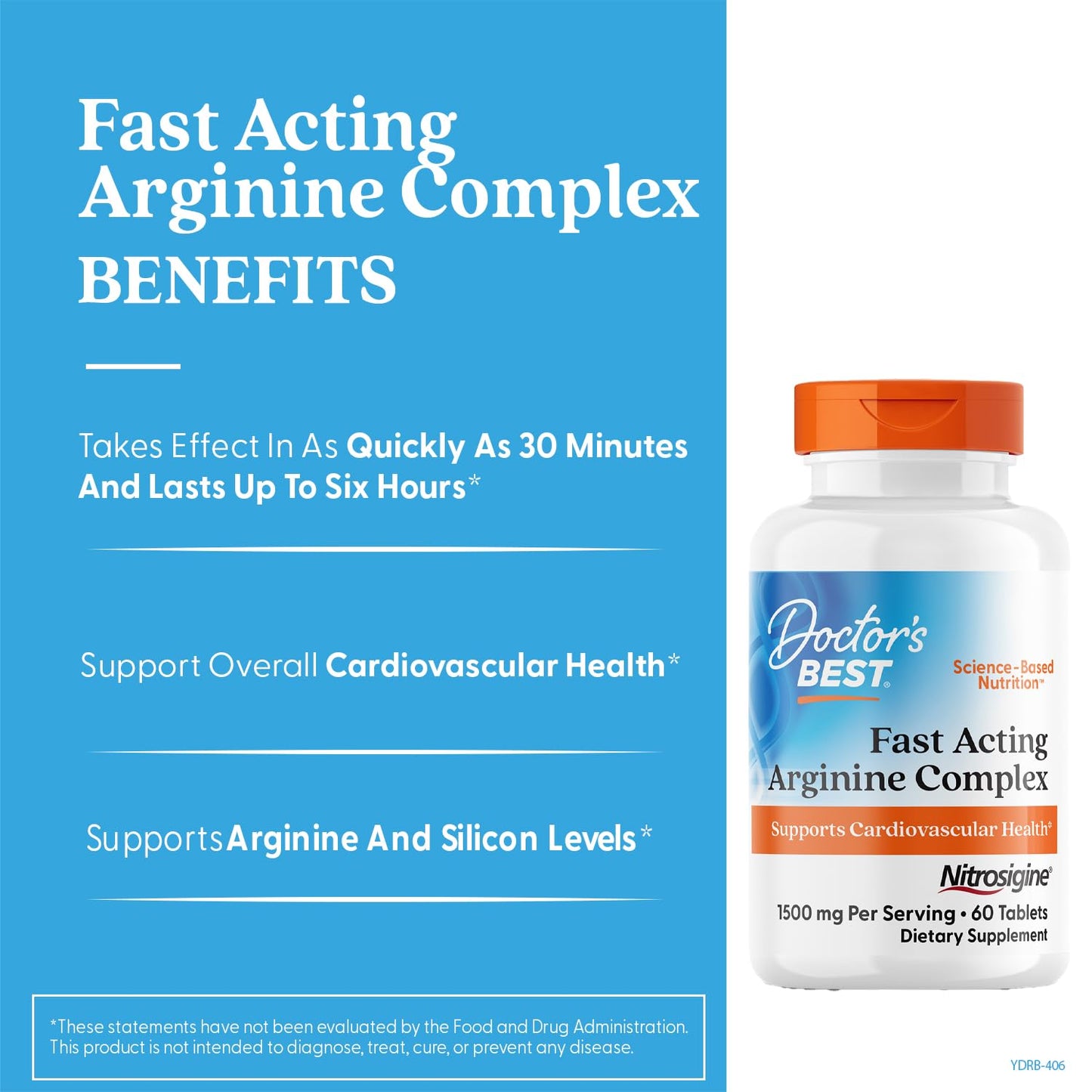 Doctor's Best Fast Acting Arginine Complex – Supports Cardiovascular Health – Non-GMO, Gluten Free, Soy Free, Vegan – 60 Tablets