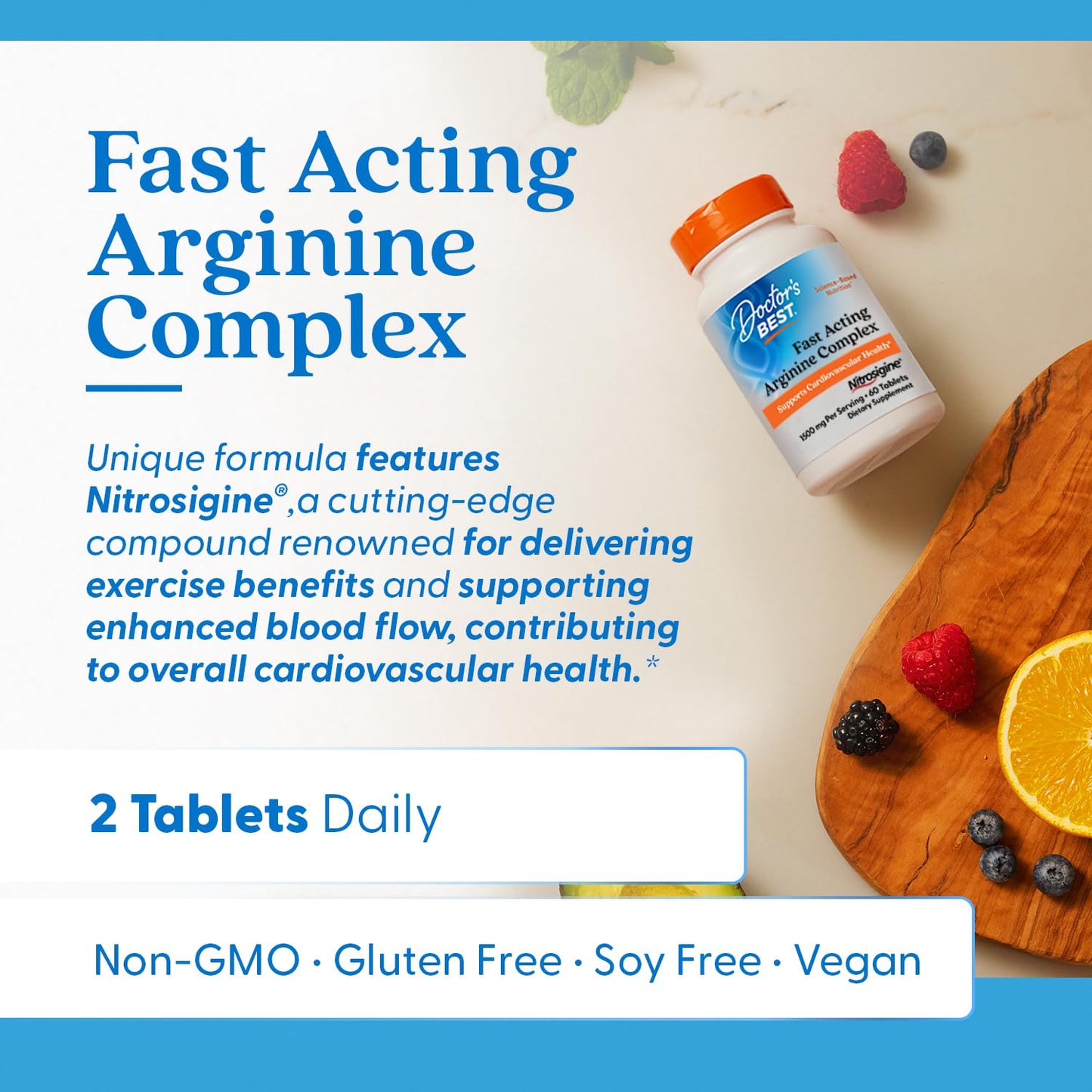 Doctor's Best Fast Acting Arginine Complex – Supports Cardiovascular Health – Non-GMO, Gluten Free, Soy Free, Vegan – 60 Tablets