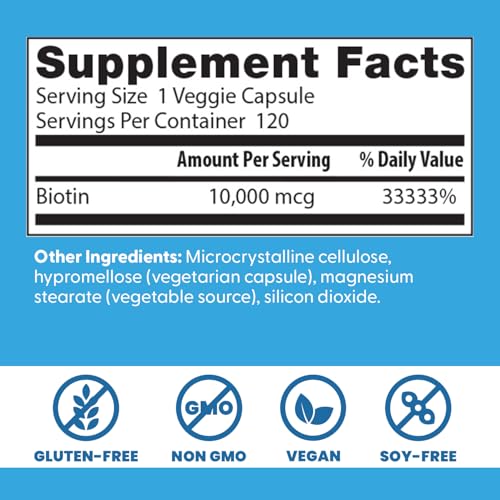 Doctor's Best Biotin - Hair, Skin & Nails | 10,000 mcg | 120 Veggie Caps | Non-GMO, Gluten Free, Soy Free, Vegan