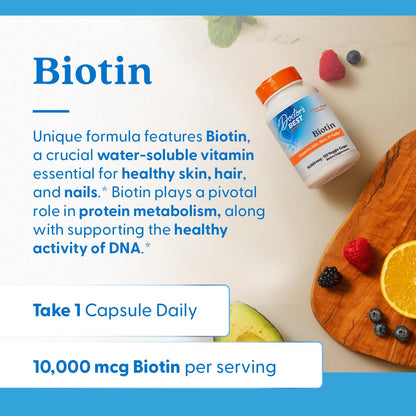 Doctor's Best Biotin - Hair, Skin & Nails | 10,000 mcg | 120 Veggie Caps | Non-GMO, Gluten Free, Soy Free, Vegan