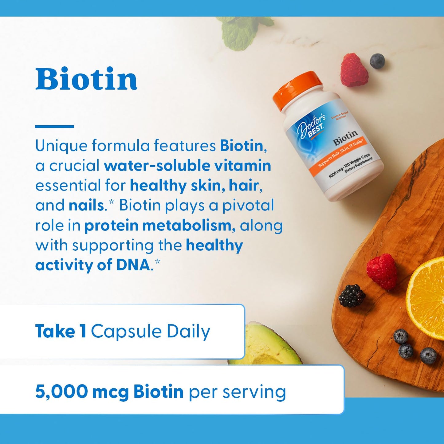 Doctor's Best Biotin 5000 mcg – 120 Count | Hair, Skin & Nails, Vegan