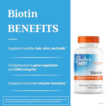 Doctor's Best Biotin 5000 mcg – 120 Count | Hair, Skin & Nails, Vegan