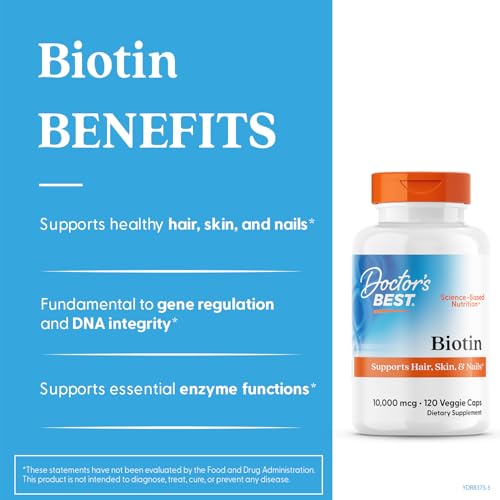 Doctor's Best Biotin - Hair, Skin & Nails | 10,000 mcg | 120 Veggie Caps | Non-GMO, Gluten Free, Soy Free, Vegan