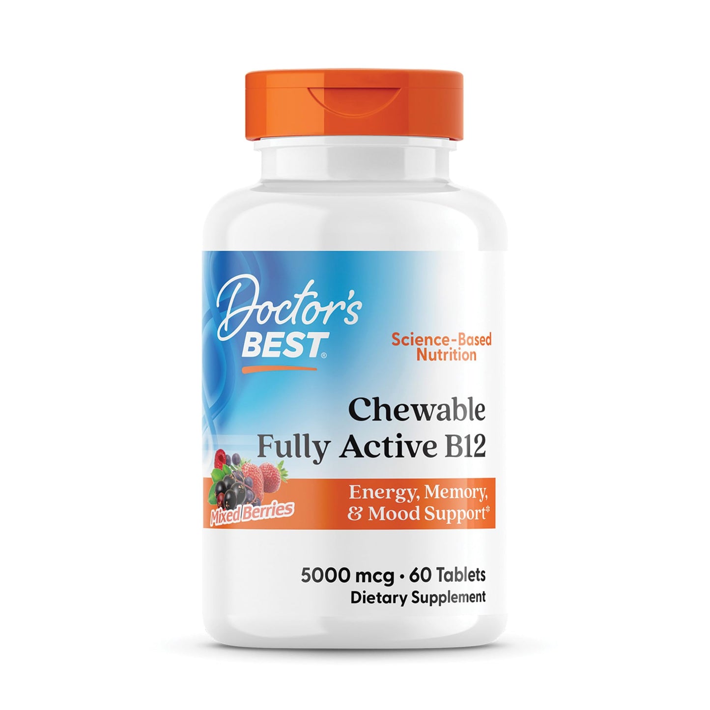 Doctor's Best Chewable Methyl B12 (Methylcobalamin) – Energy, Mood & Memory Support | Vegan, Non-GMO, Gluten Free | 60 Tablets