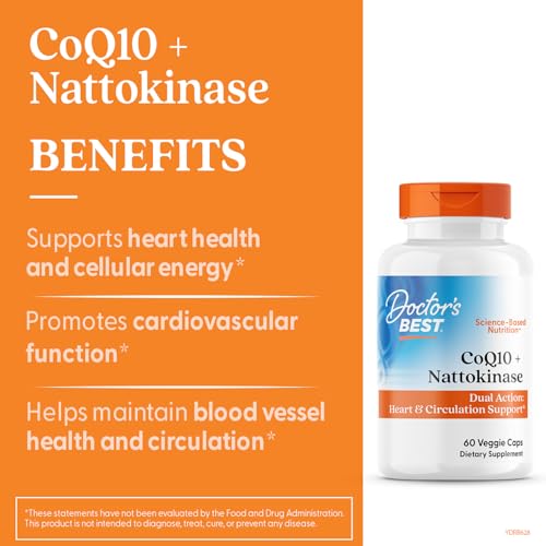 Doctor's Best CoQ10 100 mg + Nattokinase 2000 FU | Heart Support, 60 Veggie Caps