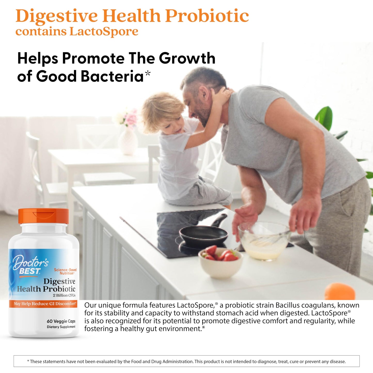 Doctor's Best Digestive Health Probiotic 2 Billion – Lactospore, Non-GMO, Vegan, Gluten Free