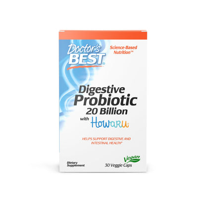 Doctors Best Digestive Probiotic 20 Billion CFU with Howaru, Supports Digestive & Intestinal Health, Non-GMO, Gluten Free, Vegan 30 Veggie Caps