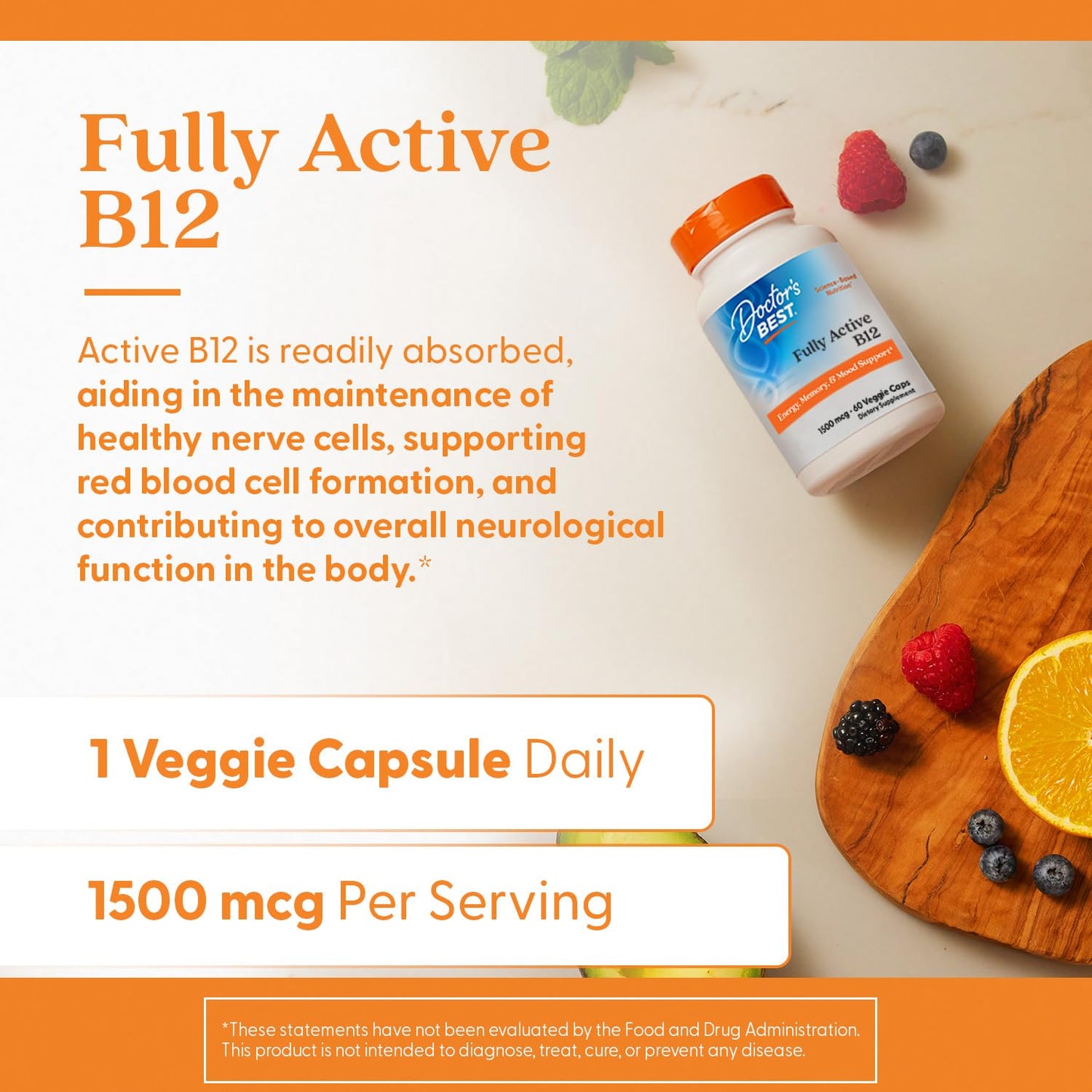 Doctor's Best Fully Active B12 1500 mcg | Methylcobalamin, Non-GMO, Vegan