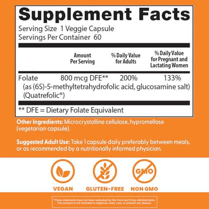 Doctors Best Fully Active Folate 800 with Quatrefolic – Non-GMO, Gluten Free, Vegan