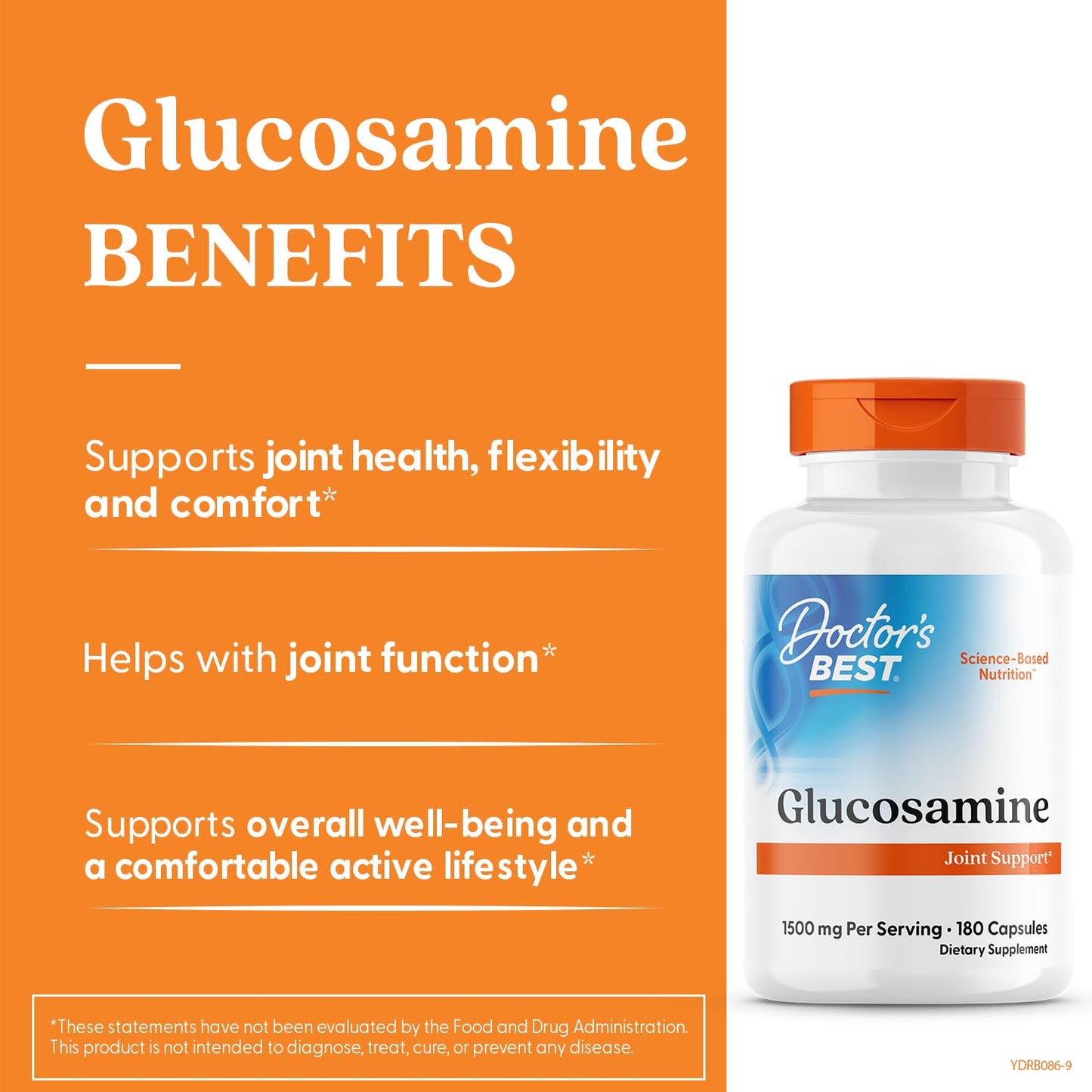 Doctor's Best Glucosamine 1500 mg – Joint Support, 180 Capsules, Non-GMO, Gluten Free, Soy Free