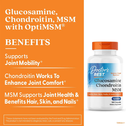 Doctor's Best Glucosamine Chondroitin MSM with OptiMSM — Joint Support Capsule Formula, Non-GMO, Gluten & Soy Free, 360 Count BritishVita | Premium UK Vitamins & Wellness Supplements