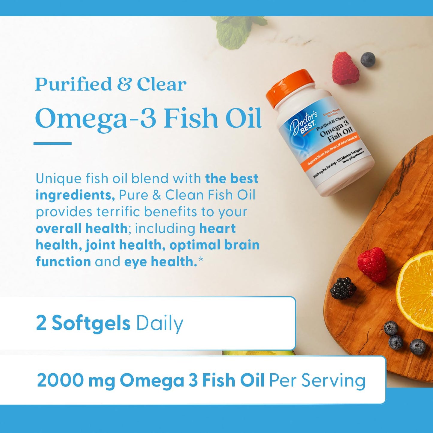 Doctor's Best Purified & Clear Omega-3 Fish Oil – Goldenomega, 120 Softgels
