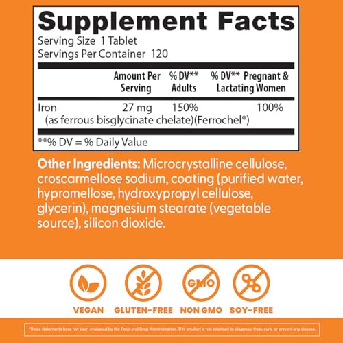 Doctor's Best High Absorption Iron (Ferrochel) 27 mg – Gentle on Stomach | Immune & Blood Health