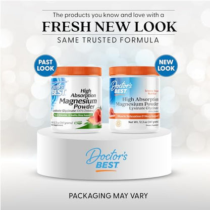 Doctor's Best High Absorption Magnesium Powder – Peach Flavor (12.3 oz) | TRAACS Chelated, Not Buffered